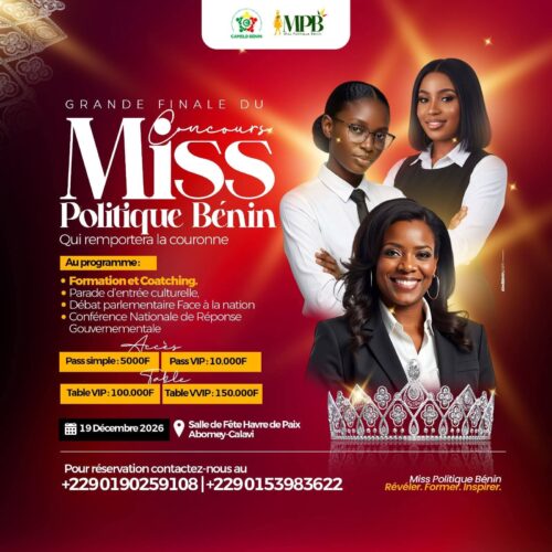 Miss Politique Bénin 2026 : date, lieu, programme et billetterie
